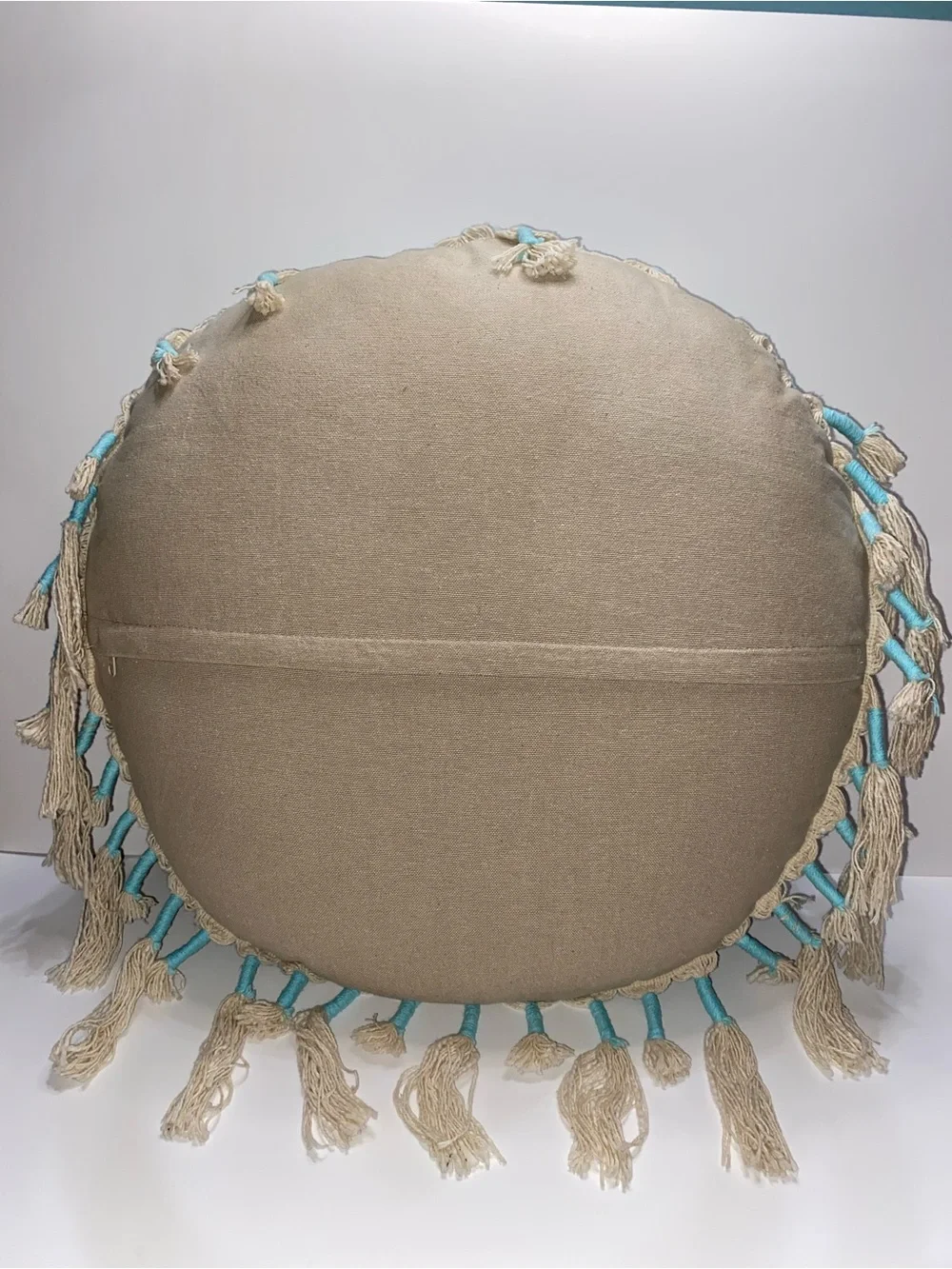 Boho Elephant Round Accent Pillow in Aqua, Unique Bohemian Pillow